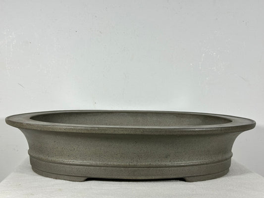 Preowned Japanese Tokoname Unglazed Oval Bonsai Pot Seizan - 17.25” By 14.25”