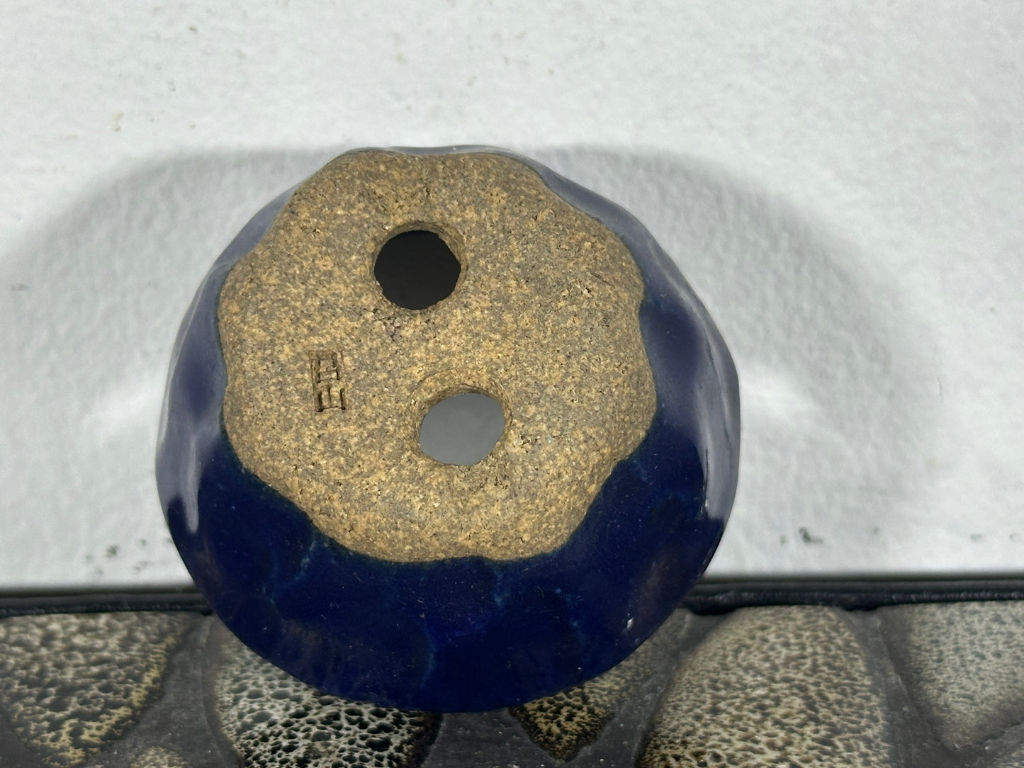 Preowned Japanese Tokoname Glazed Round Bonsai Pot Roman - 2 1/8” By 1.25”