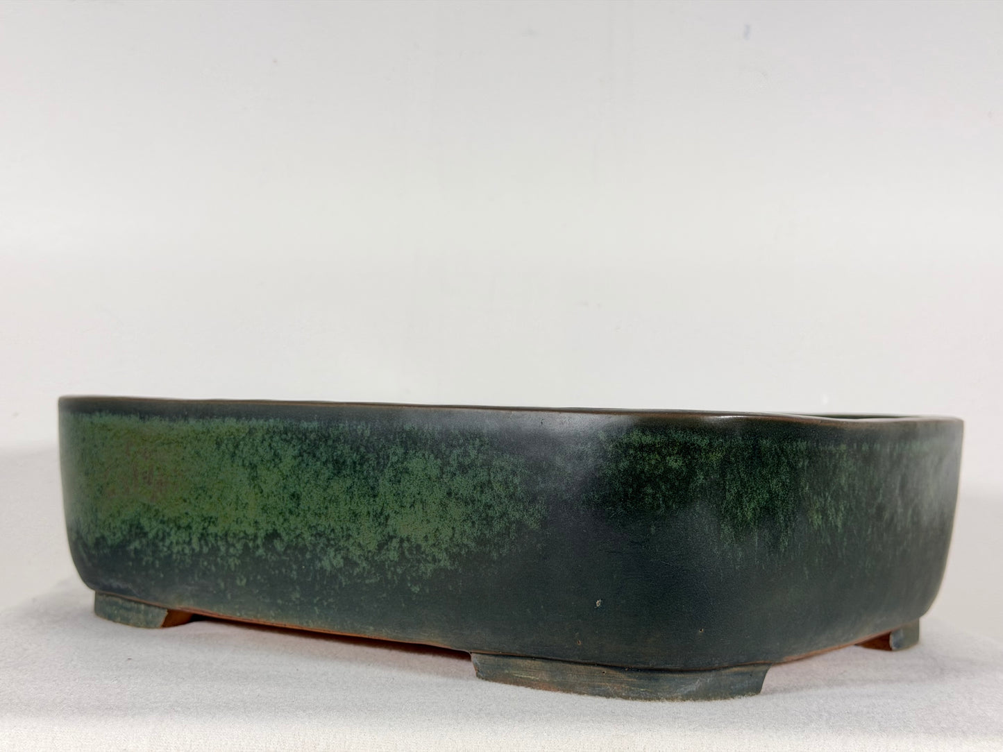 Preowned Japanese Tokoname Glazed Rectangular Bonsai Pot Syuhou Yoshimura - 13.75” By 10.5”