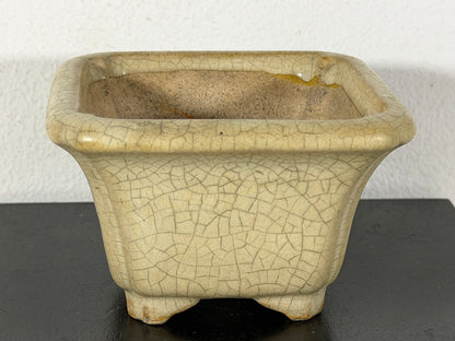 Preowned Japanese Tokoname Glazed Cascade Bonsai Pot with Stamp - 3.75”  By 2.25”