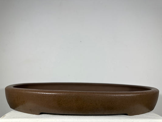 Preowned Japanese Tokoname Unglazed Oval Shallow Bonsai Pot Seizan - 22.5” By 16.25”