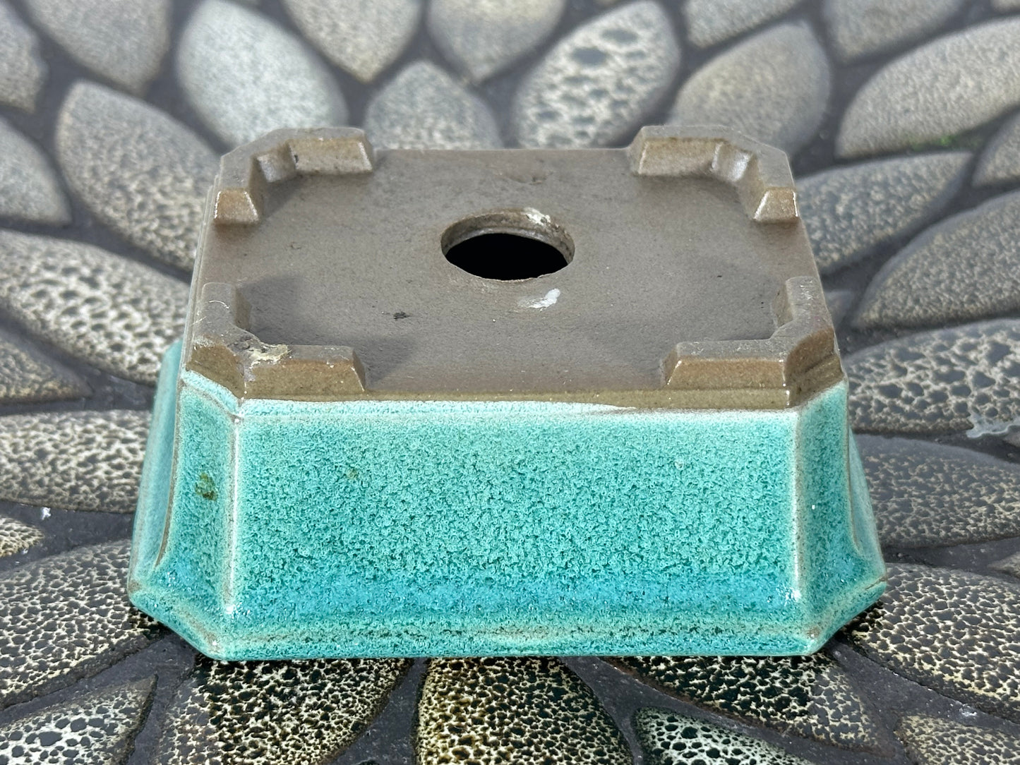 Preowned Japanese Tokoname Glazed Rectangular Bonsai Pot - 3.5” By 2.75”