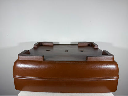 Preowned Japanese Tokoname Unglazed Rectangular Bonsai Pot Syouzan - 19.75” x 15.25” x 6.5”