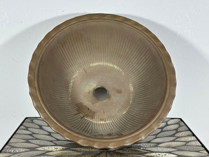Preowned Japanese Tokoname Unglazed Round Bonsai Pot - 12.5” By 5”