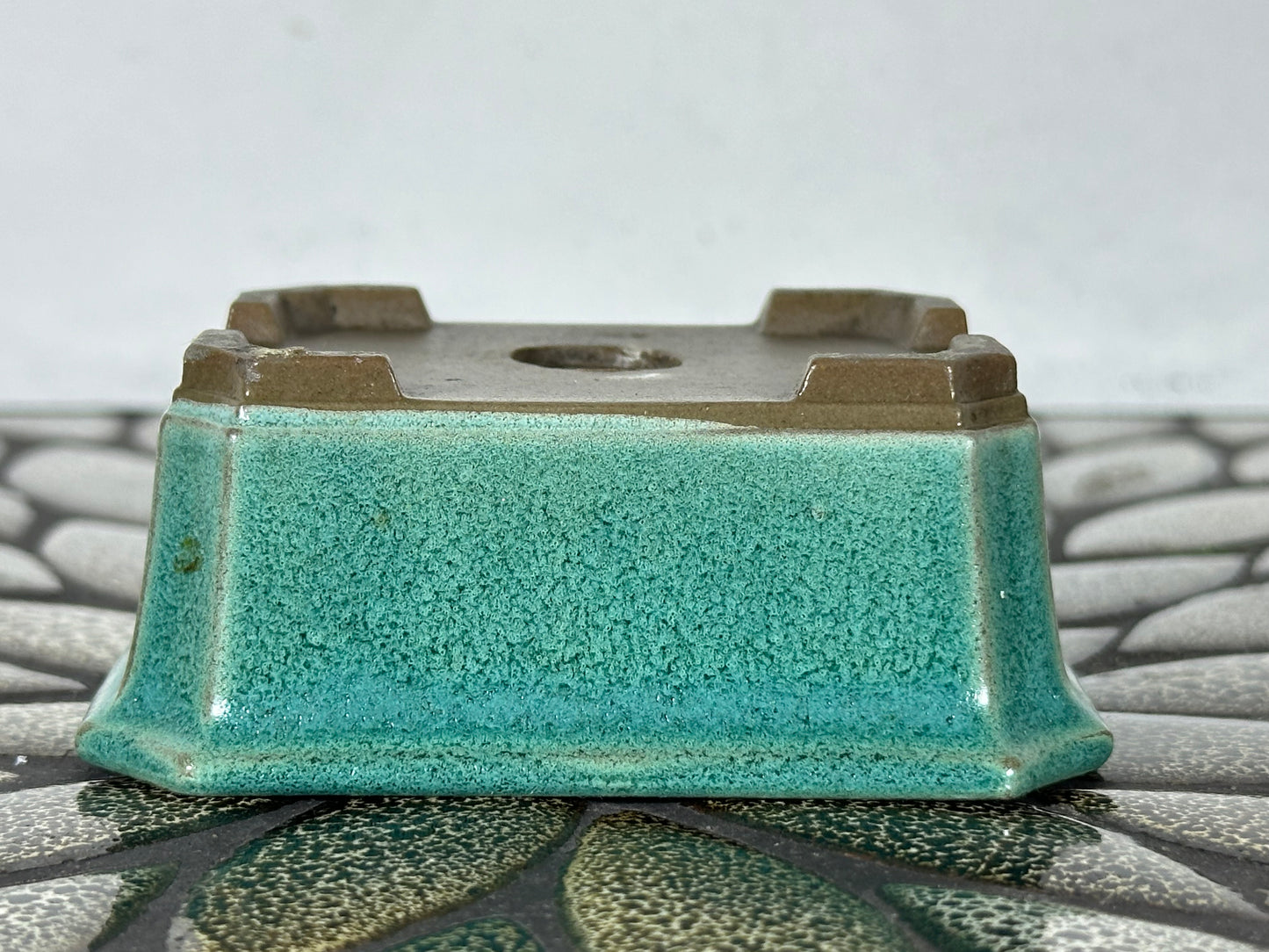 Preowned Japanese Tokoname Glazed Rectangular Bonsai Pot - 3.5” By 2.75”