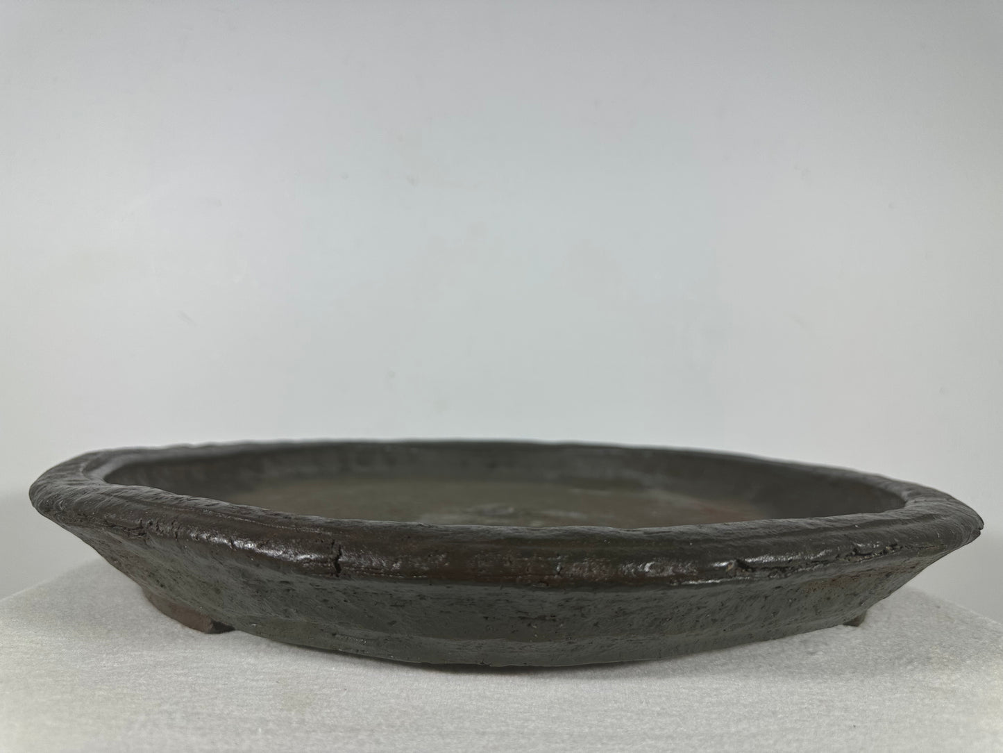 Preowned Japanese Tokoname Unglazed Round Shallow Bonsai Pot Syousen - 17.25” By 2.25”