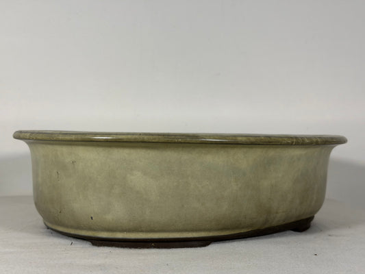 Preowned Japanese Tokoname Glazed Oval Bonsai Pot has Patina - 11.75” By 10”