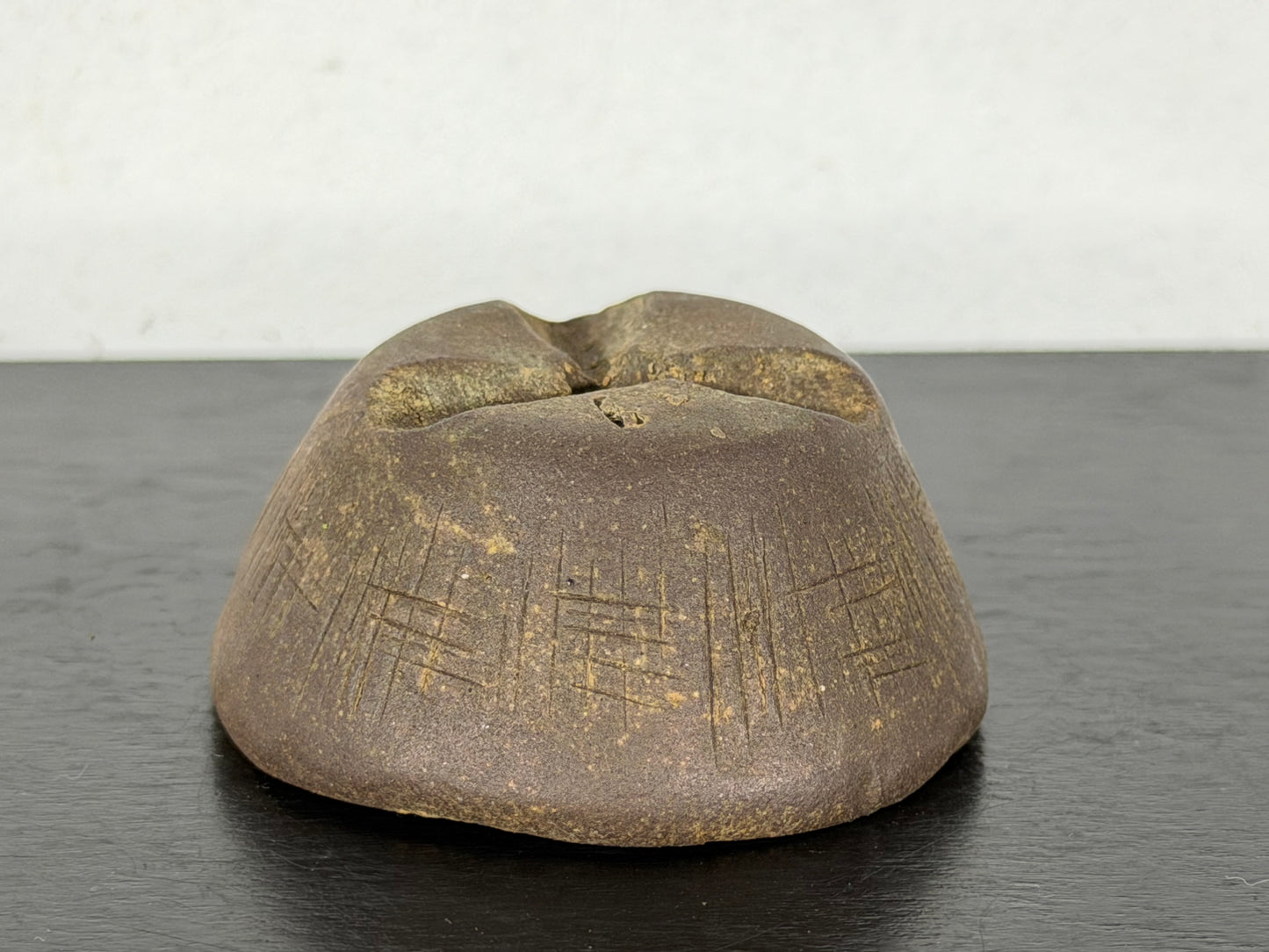 Preowned Vintage Japanese Tokoname Unglazed Round Bonsai Pot Machinao - 2” By 1”