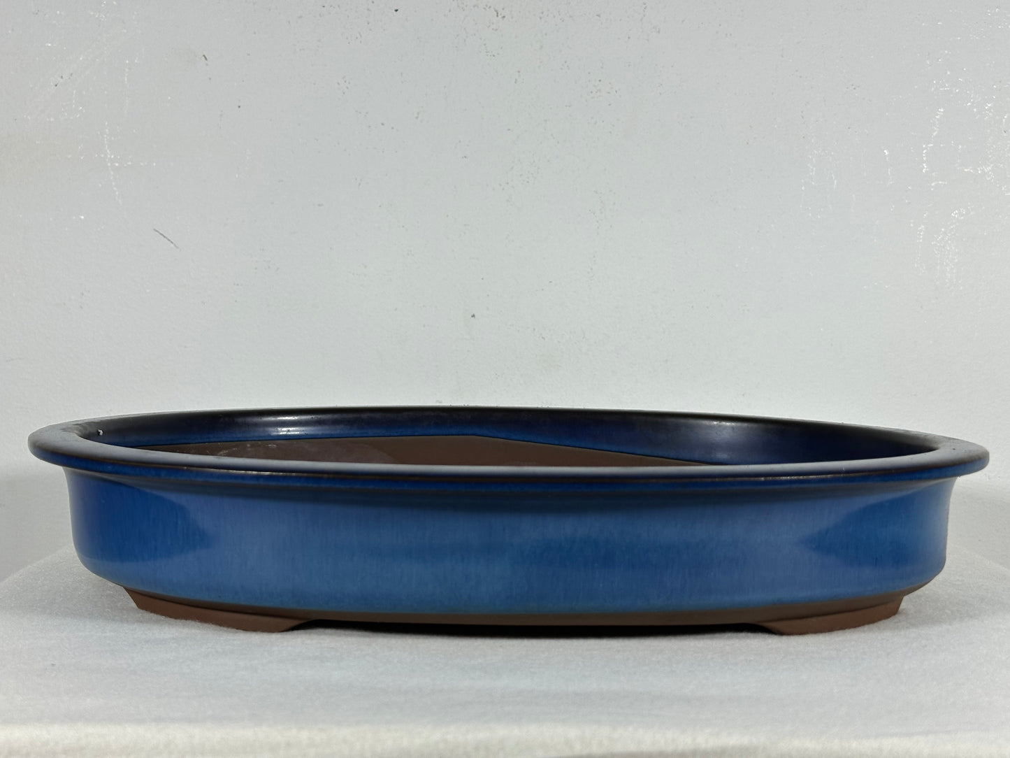 Preowned Japanese Tokoname Glazed Oval Shallow Bonsai Pot - 14.5” By 11”