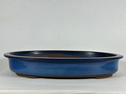 Preowned Japanese Tokoname Glazed Oval Shallow Bonsai Pot - 14.5” By 11”