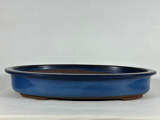 Preowned Japanese Tokoname Glazed Oval Shallow Bonsai Pot - 14.5” By 11”