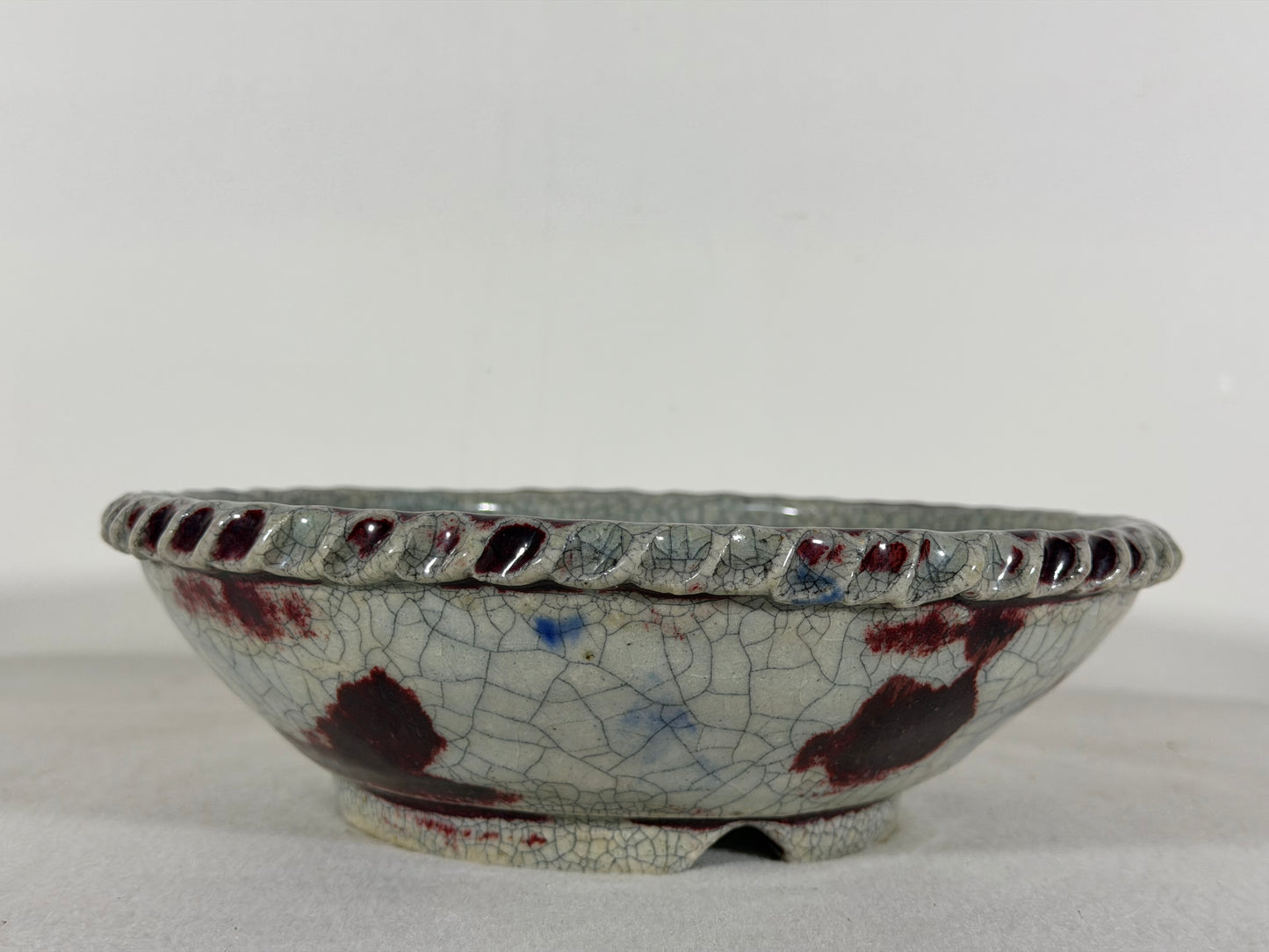 Preowned Japanese Tokoname Glazed Round Bonsai Pot Bunzan - 8.75” By 2 5/8”