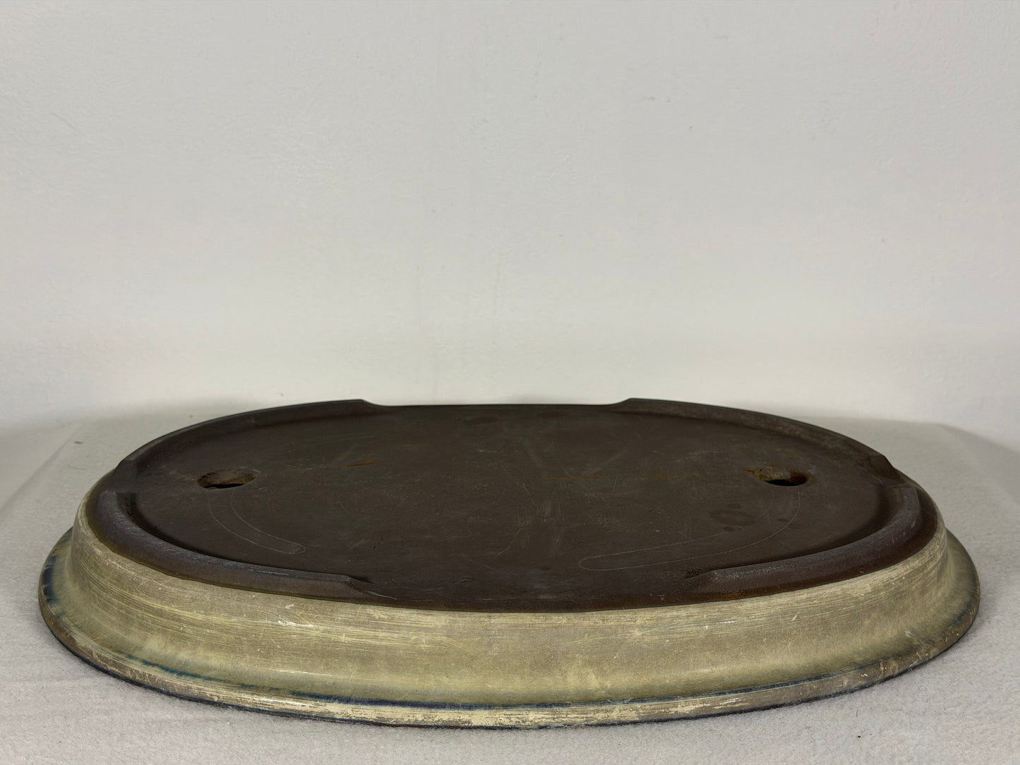 Preowned Japanese Tokoname Glazed Shallow Oval Bonsai Pot - 13.5” By 10”