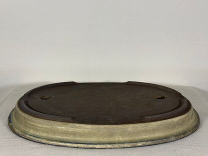 Preowned Japanese Tokoname Glazed Shallow Oval Bonsai Pot - 13.5” By 10”