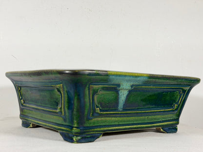 New Japanese Tokoname Glazed Rectangular Bonsai Pot Mazan Terahata - 11” By 10”