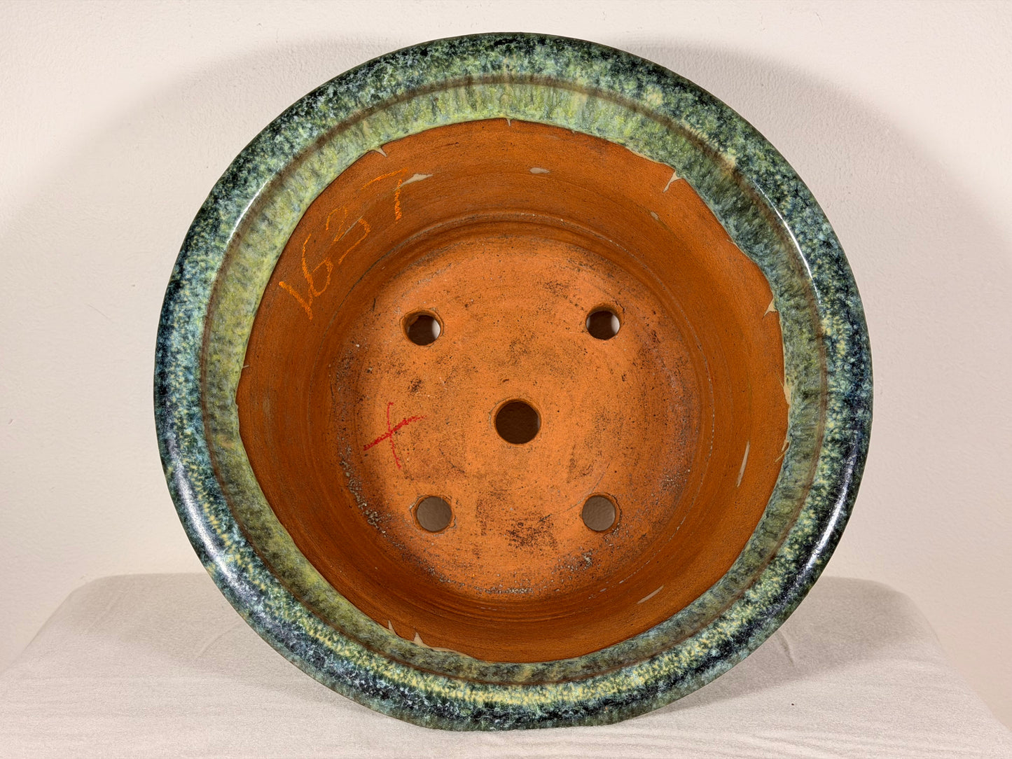 Preowned Japanese Tokoname Glazed Round Bonsai Pot Syuhou Yoshimura - 11.5” By 6”
