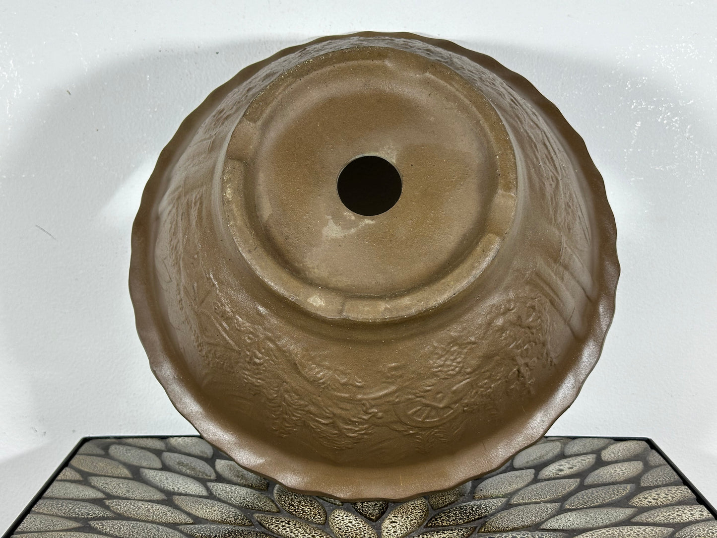 Preowned Japanese Tokoname Unglazed Round Bonsai Pot - 12.5” By 5”