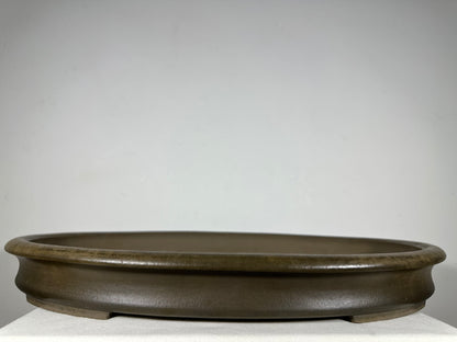 Preowned Japanese Tokoname Unglazed Oval Shallow Bonsai Pot Seizan - 23.25” By 17”