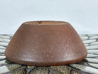 Preowned Japanese Tokoname Unglazed Round Bonsai Pot with Stamps - 5 1/8” By 2”