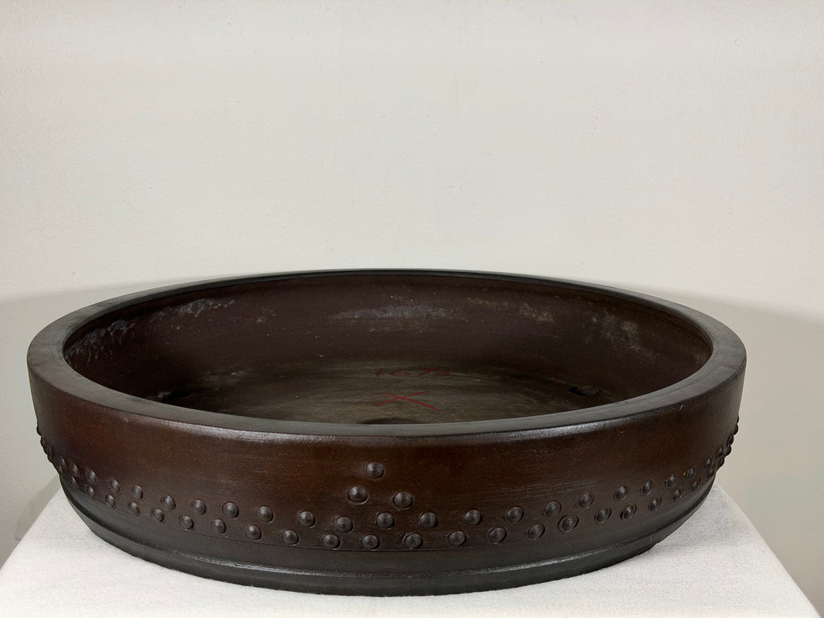 Preowned Japanese Tokoname Unglazed Drum Style  Bonsai Pot Touyou - 18” By 3 5/8”