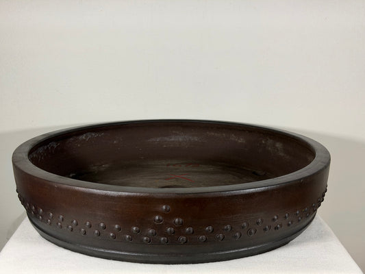 Preowned Japanese Tokoname Unglazed Drum Style  Bonsai Pot Touyou - 18” By 3 5/8”