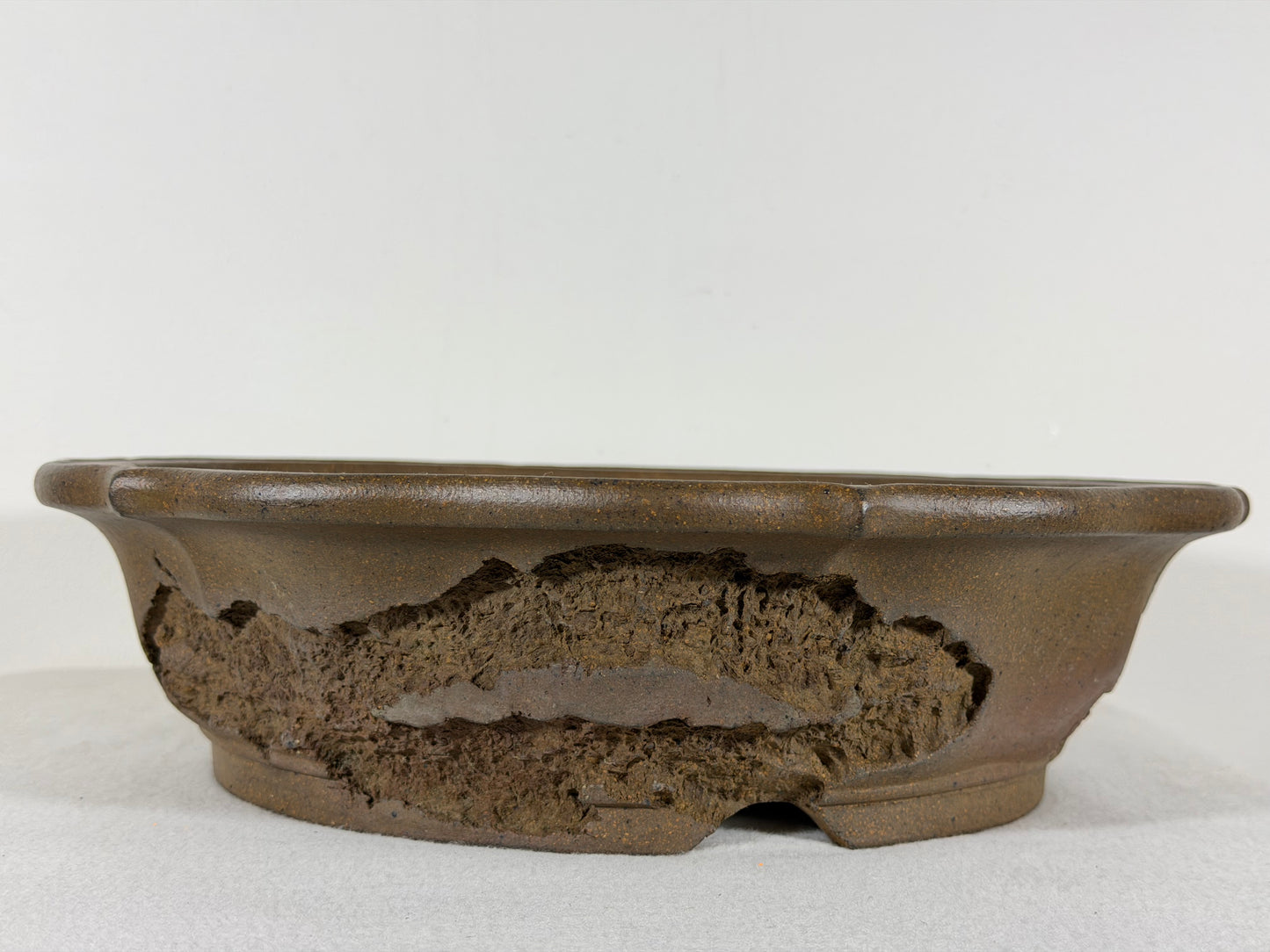 Preowned Japanese Tokoname Unglazed Rinka Style Bonsai Pot Kosyousen - 13” By 12.5”