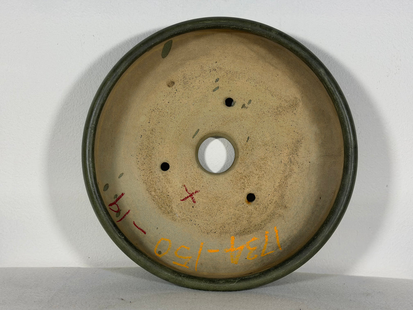 Preowned Japanese Tokoname Glazed Round Bonsai Pot has Patina - 9.5” By 2.5”
