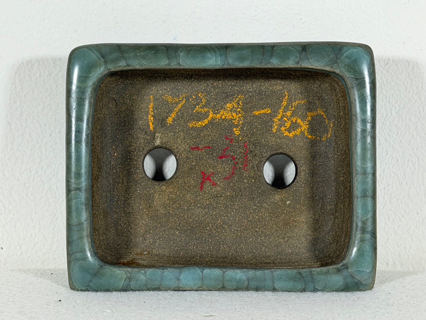 Preowned Japanese Tokoname Glazed Rectangular Bonsai Pot Has Stamp - 5” By 4”