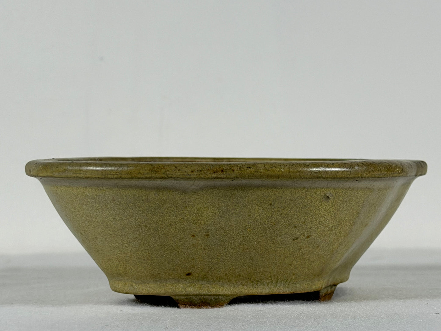 Preowned Japanese Tokoname Glazed Mokko Style Bonsai Pot Hatutori - 5.5” By 4.75”