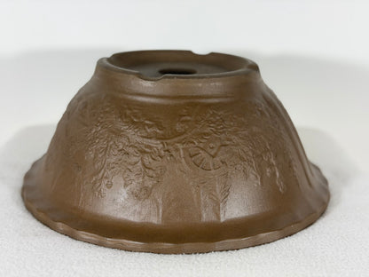 Preowned Japanese Tokoname Unglazed Round Bonsai Pot - 12.5” By 5”