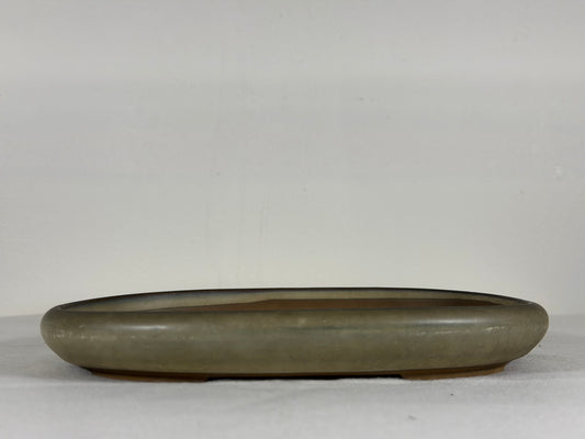 Preowned Japanese Tokoname Glazed Shallow Oval Bonsai Pot - 8.5” By 6.5”
