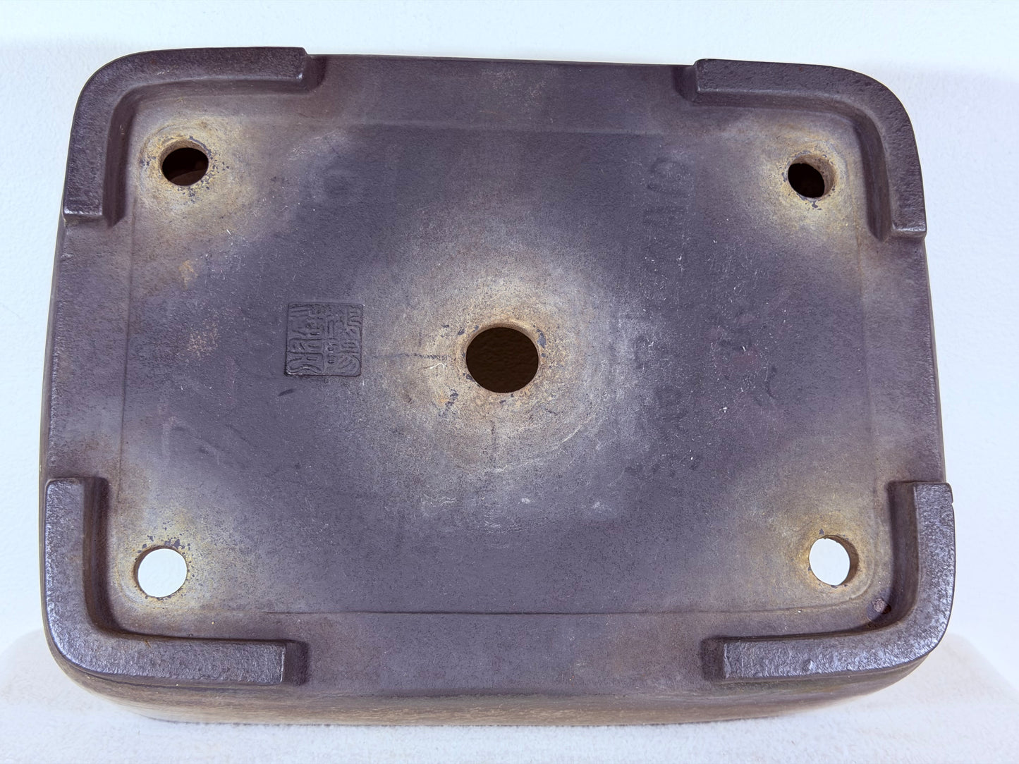 Preowned Japanese Tokoname Glazed Rectangular Bonsai Pot Aiba Koyo - 13” By 10”
