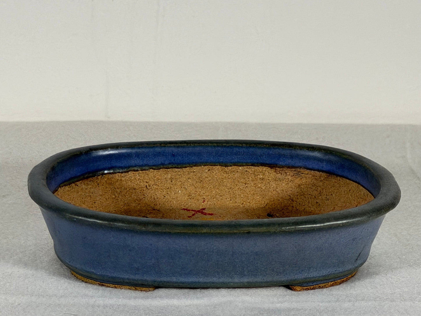 Preowned Japanese Tokoname Glazed Oval Bonsai Pot Hatutori - 6.5” By 4.75”
