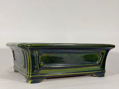 New Japanese Tokoname Glazed Rectangular Bonsai Pot Mazan Terahata -  12.25” By 10.75”