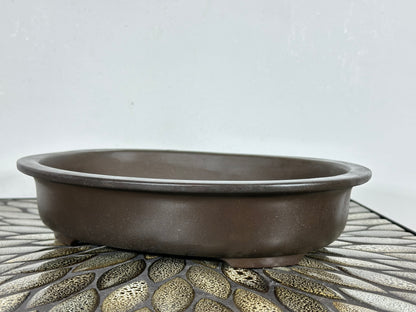 Preowned Japanese Tokoname Unglazed Oval Bonsai Pot Kaiyou - 11” By 8.75”