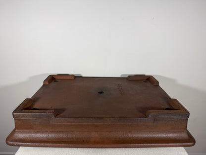 Preowned Japanese Tokoname Unglazed Shallow Rectangular Bonsai Pot Syouzan - 19.5” x 14” x 3.5”