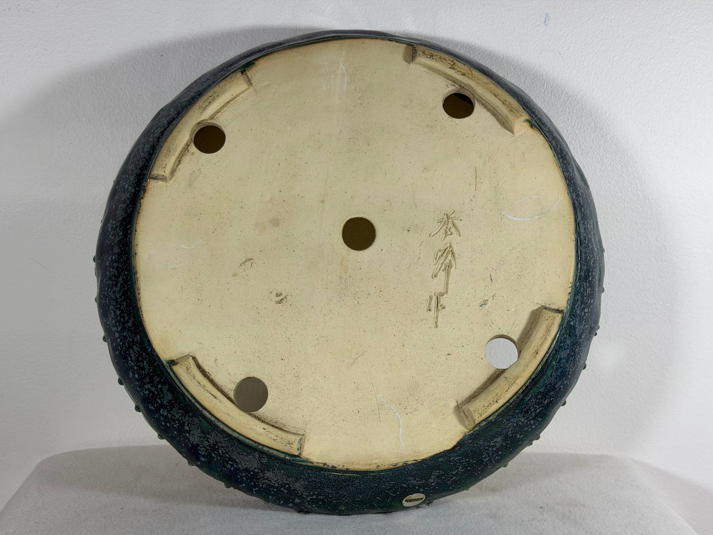 Preowned Japanese Tokoname Glazed Drum Style Bonsai Pot Syuhou Yoshimura - 12.75” By 3 1/8”