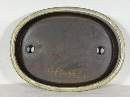 Preowned Japanese Tokoname Glazed Oval Bonsai Pot has Patina - 12.25” By 9.25”