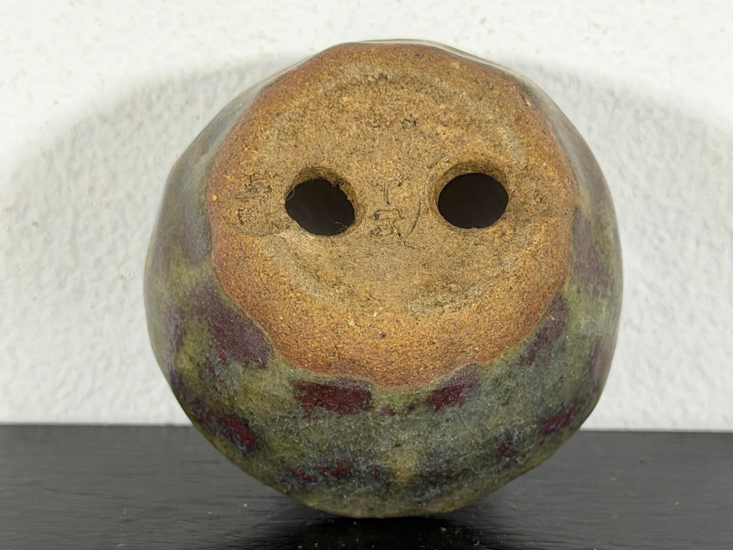 Preowned Japanese Tokoname Glazed Round Bonsai Pot with Stamp - 2.25” By 1.35”