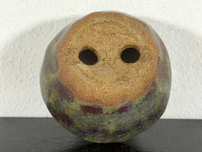 Preowned Japanese Tokoname Glazed Round Bonsai Pot with Stamp - 2.25” By 1.35”