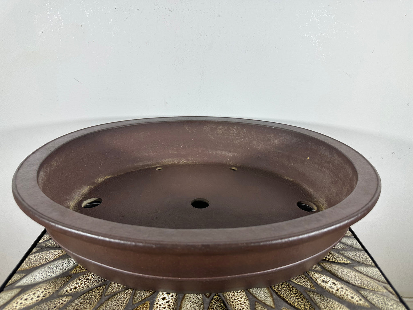 Preowned Japanese Tokoname Unglazed Oval Bonsai Pot Yamaaki - 17” By 14”