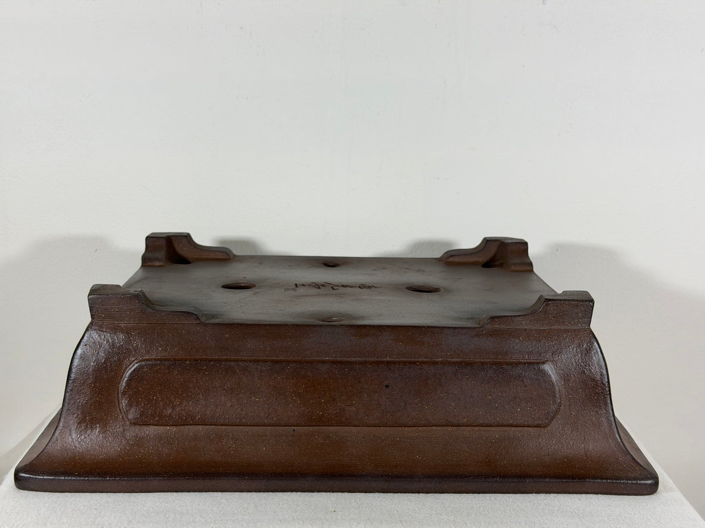 Preowned Japanese Tokoname Unglazed Rectangular Bonsai Pot Itukoudou - 15.75” By 13”