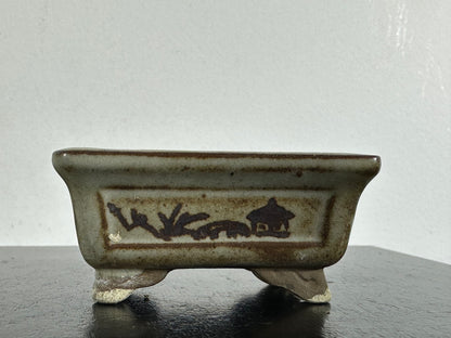 Preowned Japanese Tokoname Rectangular Bonsai Pot Tosui - 2.25” By 1.5”