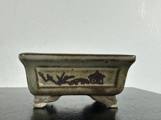 Preowned Japanese Tokoname Rectangular Bonsai Pot Tosui - 2.25” By 1.5”