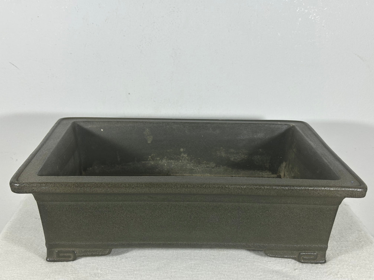 Preowned Japanese Tokoname Unglazed Rectangular Bonsai Pot with Stamp - 13.25” By 9.5”