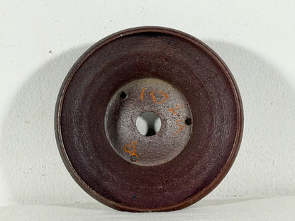 Preowned Japanese Tokoname Unglazed Round Bonsai Pot with Stamps - 4.75” By 2”