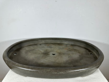 Preowned Japanese Tokoname Unglazed Oval Shallow Bonsai Pot Seizan - 20.75” By 14.75”