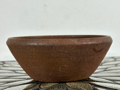 Preowned Japanese Tokoname Unglazed Round Bonsai Pot with Stamps - 5 1/8” By 2”