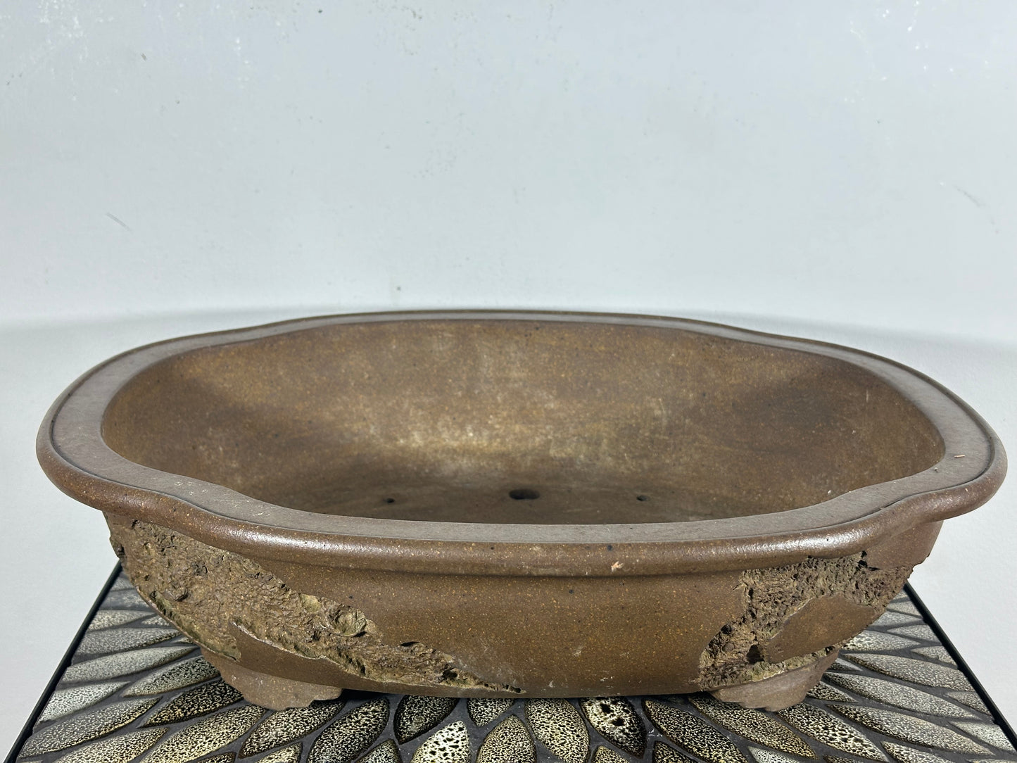 Preowned Japanese Tokoname Unglazed Mokko Style Bonsai Pot Yamaaki - 16.75” By 13 7/8”