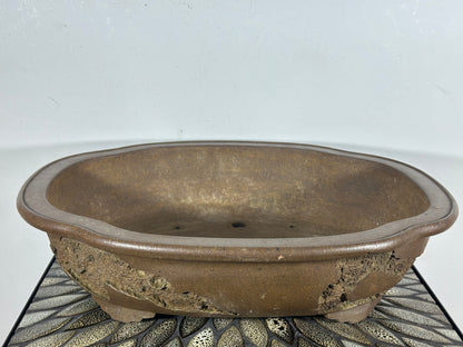 Preowned Japanese Tokoname Unglazed Mokko Style Bonsai Pot Yamaaki - 16.75” By 13 7/8”
